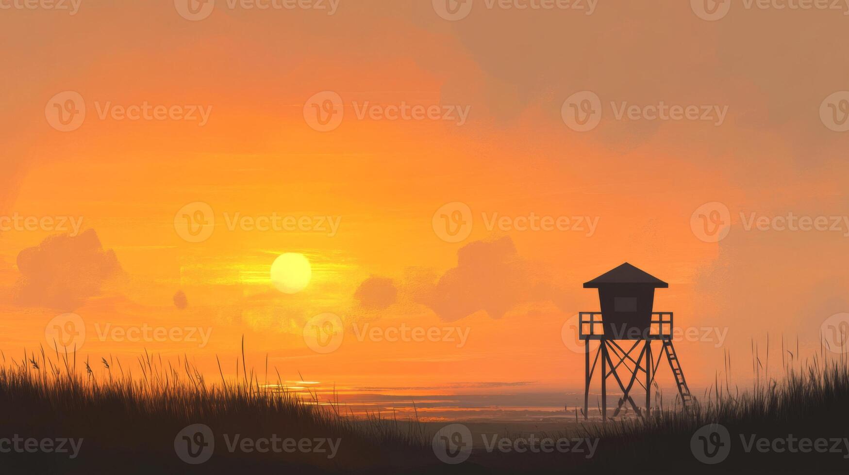 Silhouette of a Beach Tower at Sunset photo