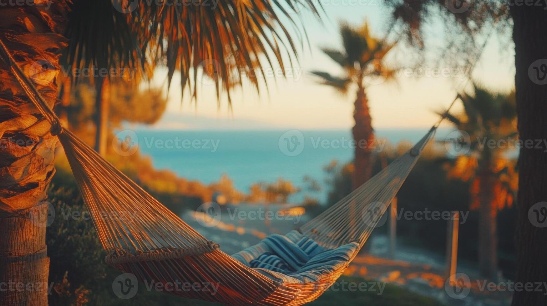 Relaxing Hammock at Sunset on Tropical Beach photo