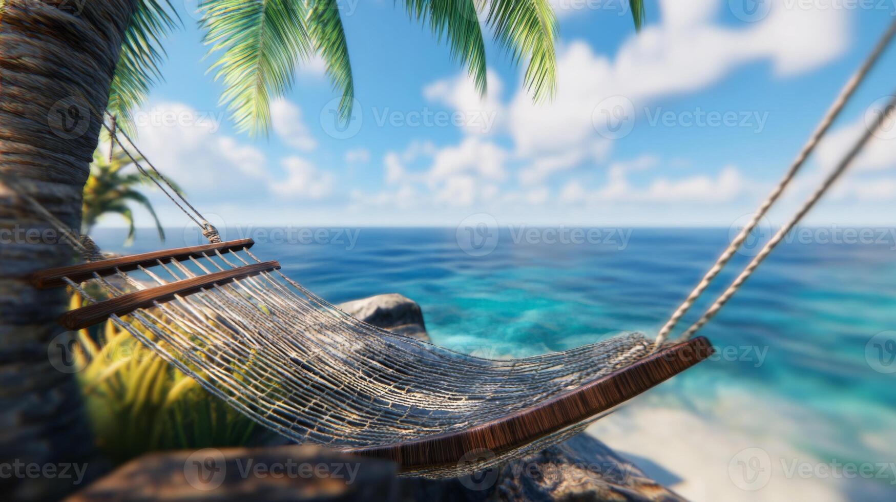 Serene Hammock Overlooking a Tropical Ocean photo