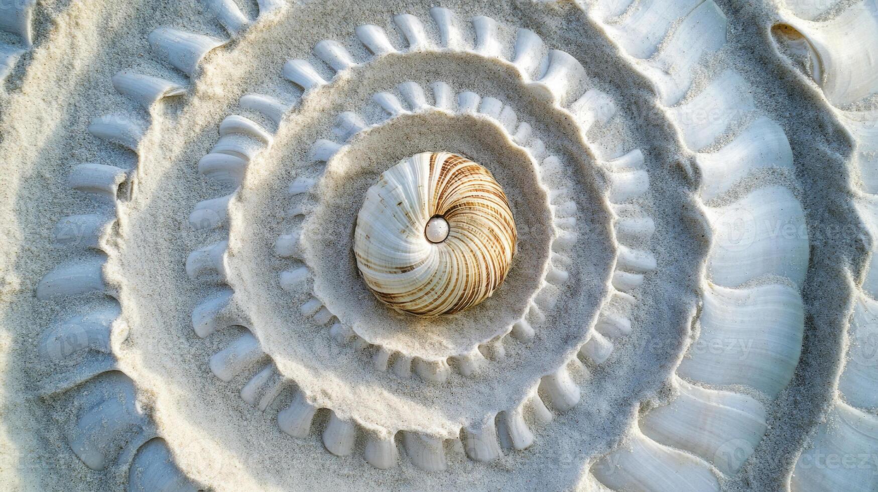 Seashell in Sand Spiral Pattern on Beach photo