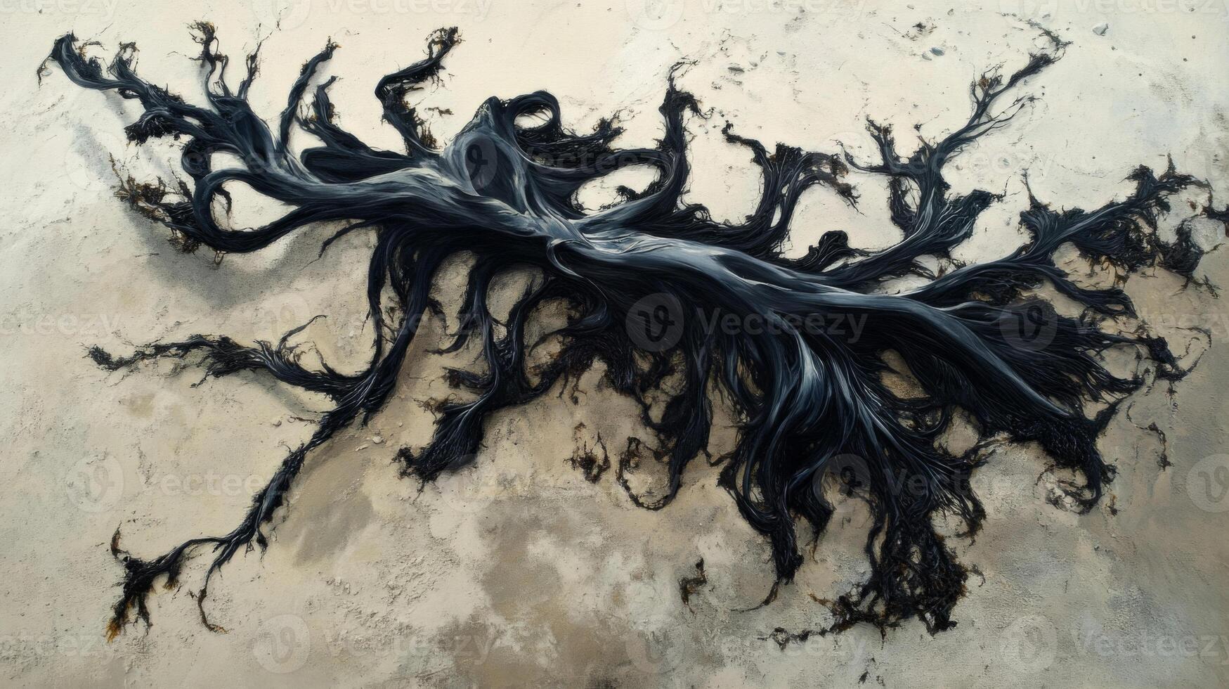 Black Seaweed on Sandy Beach photo