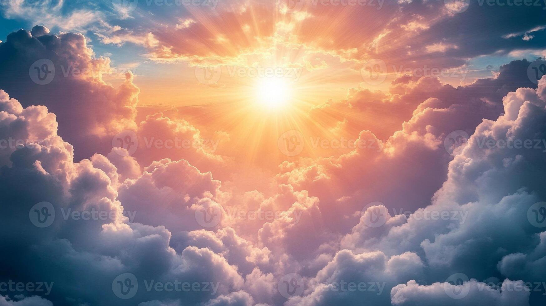 Heavenly Sunset Above Colorful Cloudscape photo