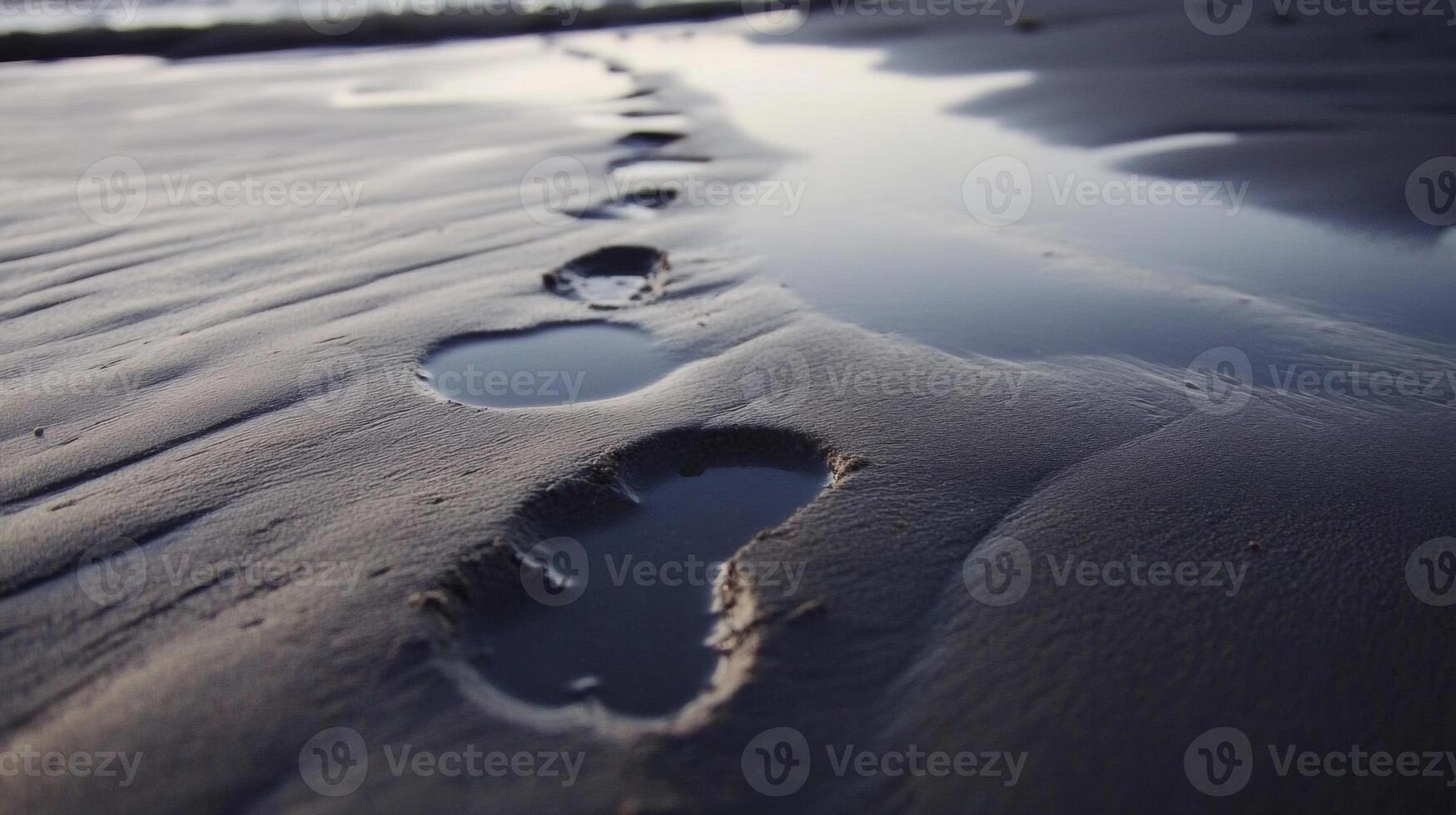 Footprints in Wet Sand on a Dark Beach photo
