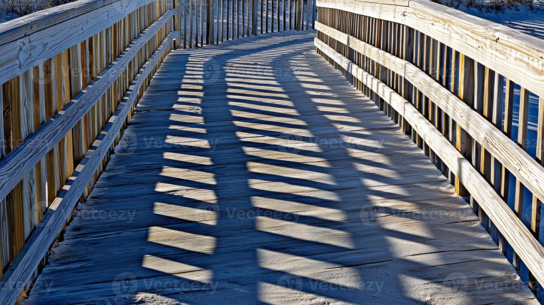 Shadows and Sunlight on a Wooden Bridge Path photo