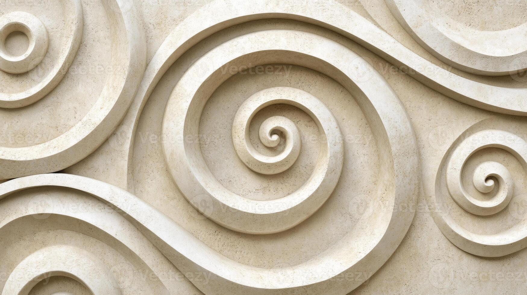 Beige Stone Carving with Intricate Spiral Patterns photo