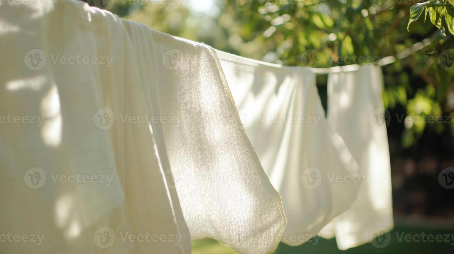 White Clothes Drying on a Sunny Clothesline photo