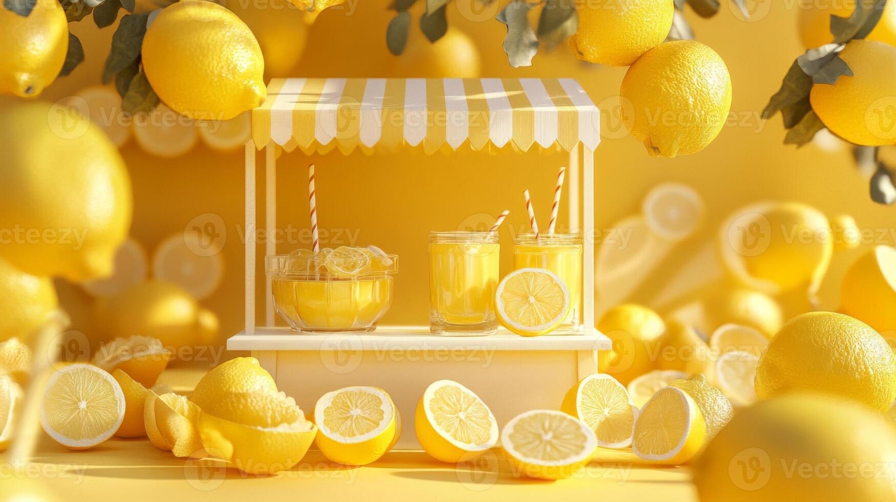 Lemonade Stand Surrounded by Fresh Lemons photo