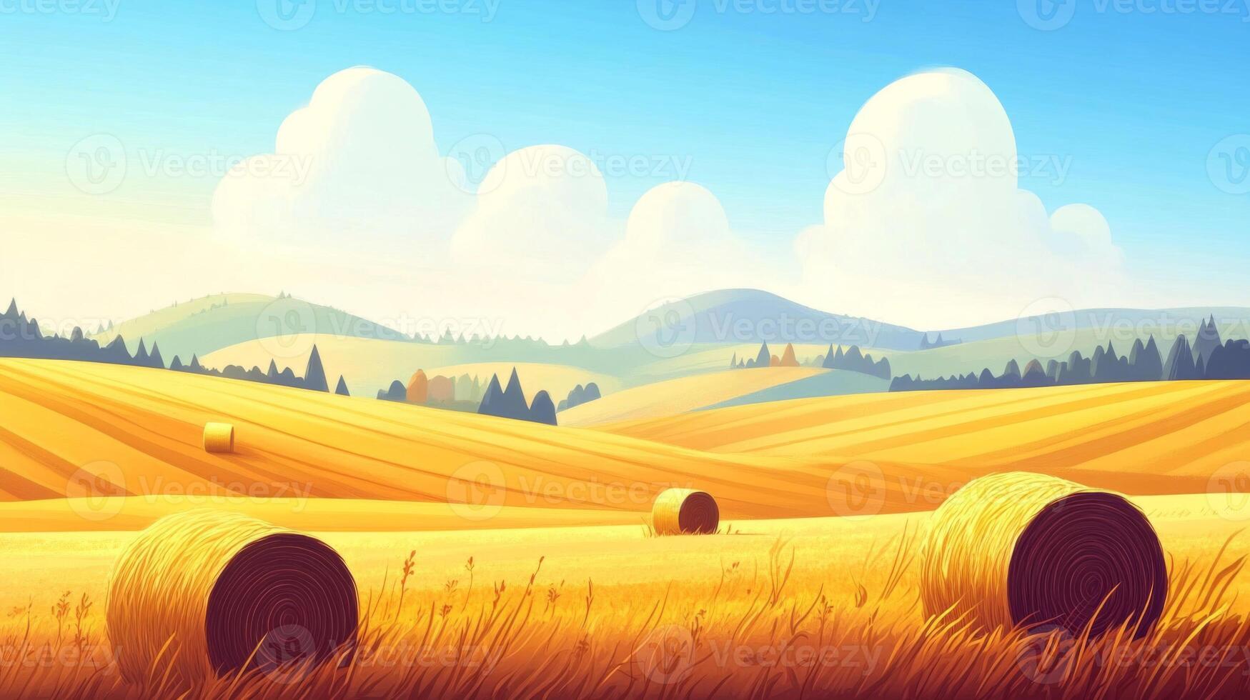 Golden Haystacks in a Summer Field photo