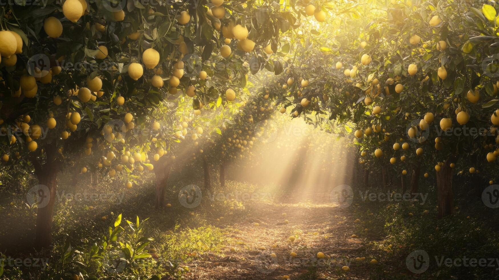 Sunlit Lemon Grove Path photo