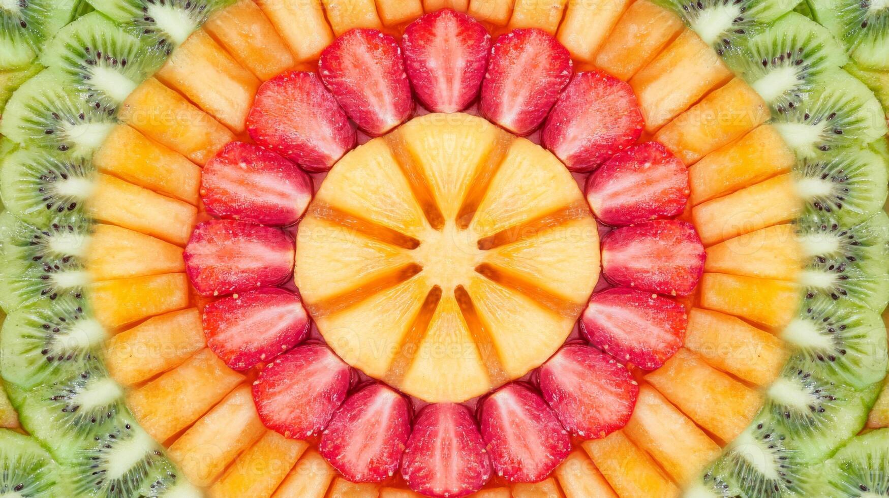 Colorful Fruit Mandala Pattern Kiwi Strawberry Pineapple Cantaloupe photo