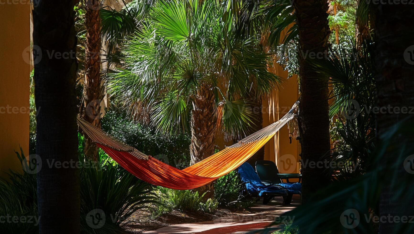 Orange Hammock in Lush Tropical Garden photo