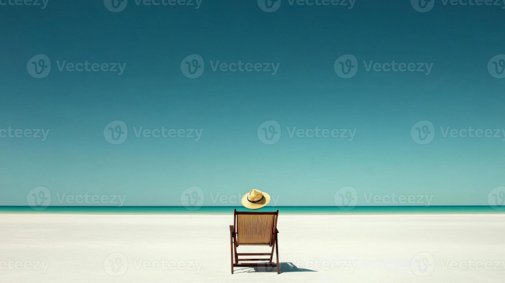 Beach Chair and Straw Hat Under a Blue Sky photo