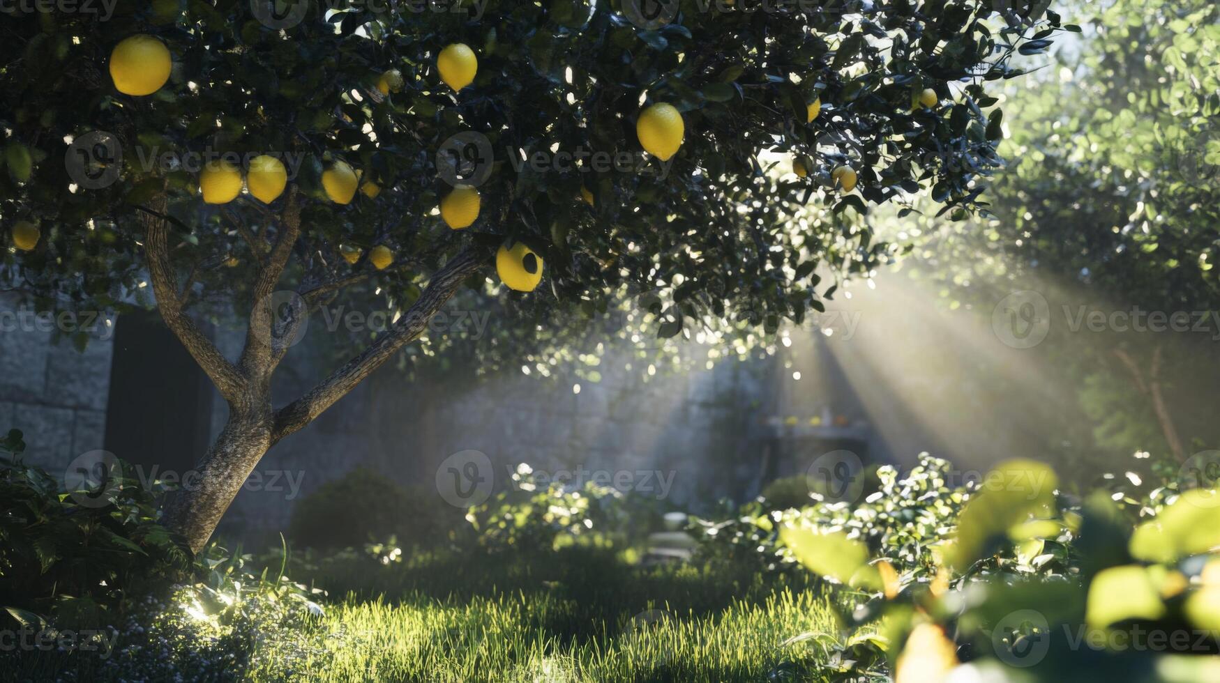 Sunlit Lemon Tree in a Lush Garden photo