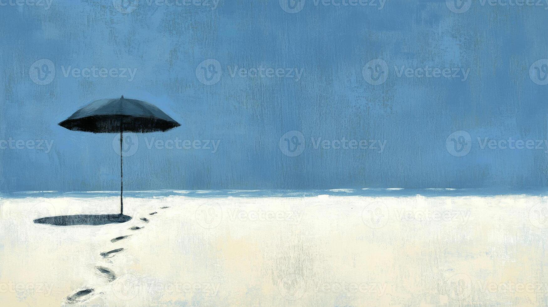 Solitary Beach Umbrella Under a Blue Sky photo