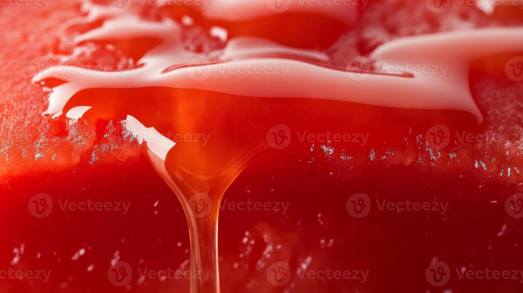 Closeup of Red Glossy Sauce Dripping on Red Surface photo
