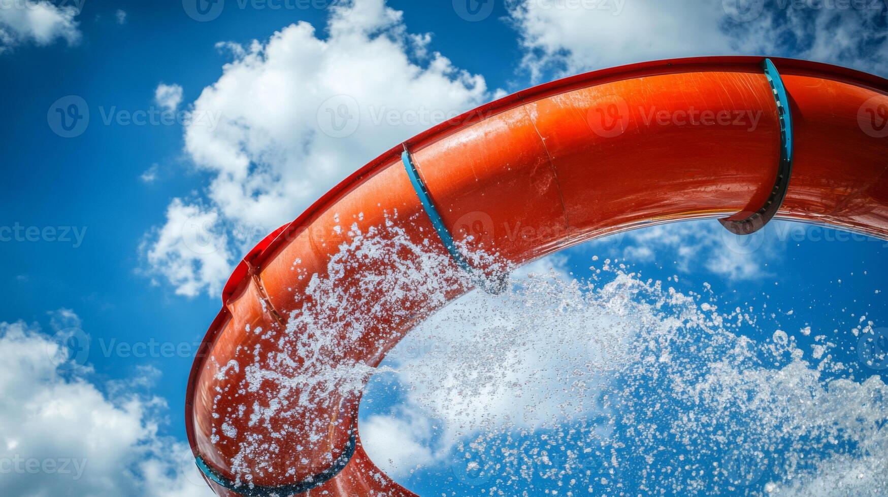 Orange Water Slide Loop Against Blue Sky photo