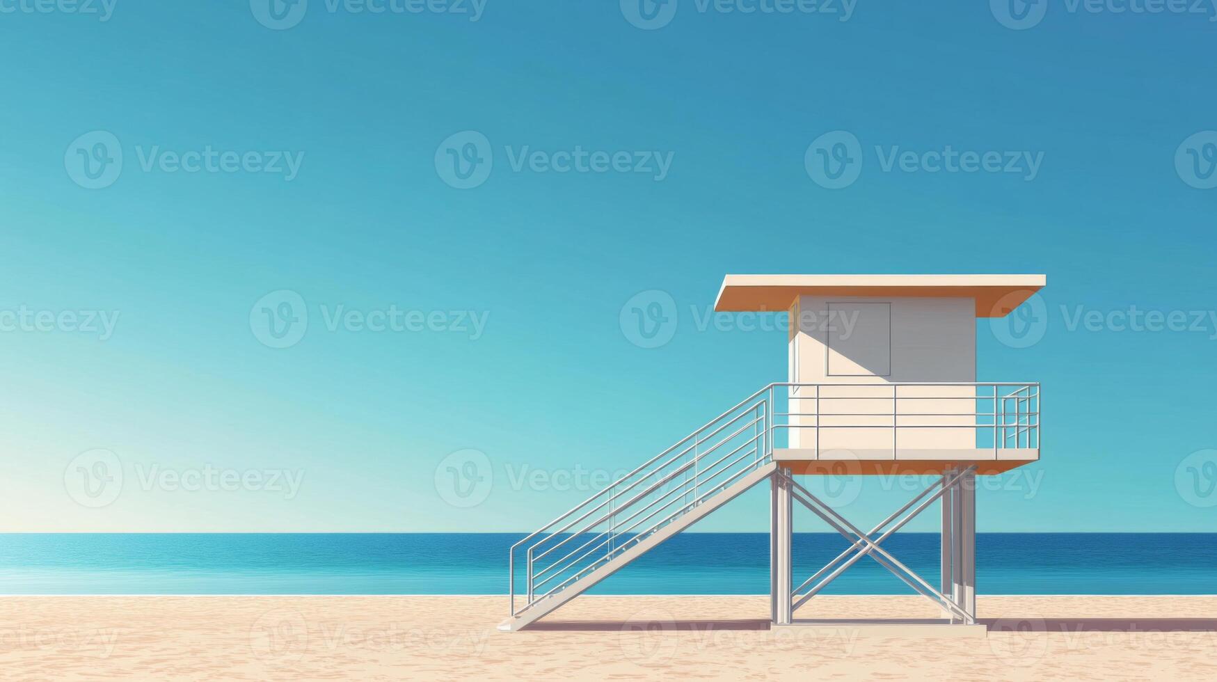 Lifeguard Stand on Sandy Beach Under Bright Sunny Sky photo