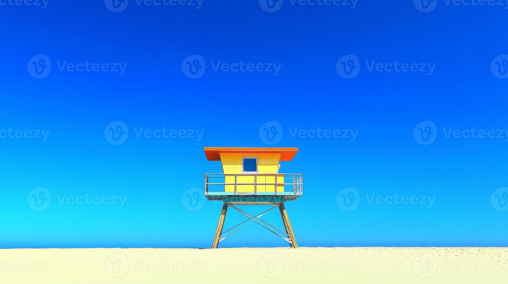 Yellow Lifeguard Tower on a Sunny Beach photo