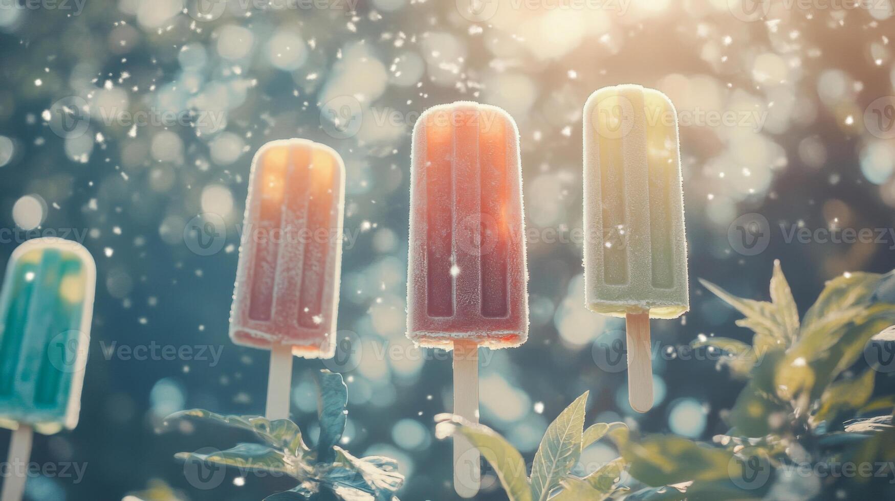 Colorful Popsicles Melting in Summer Sunlight photo