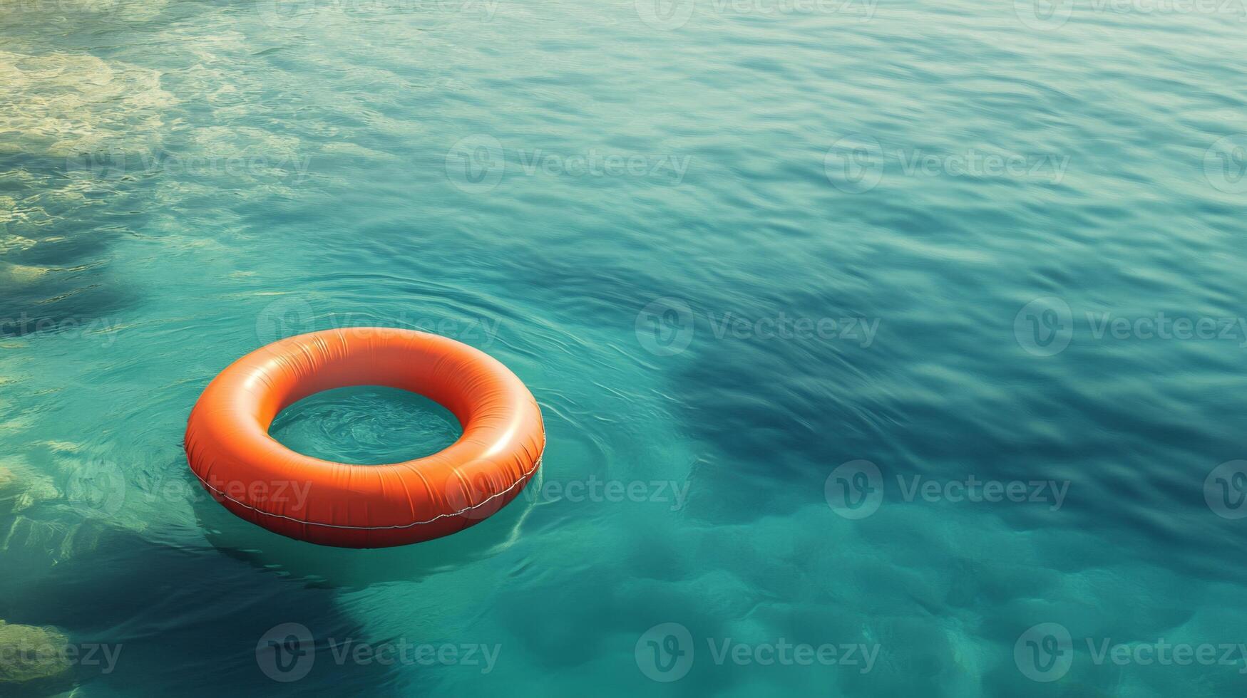 Orange Lifebuoy Floating in Calm Turquoise Water photo