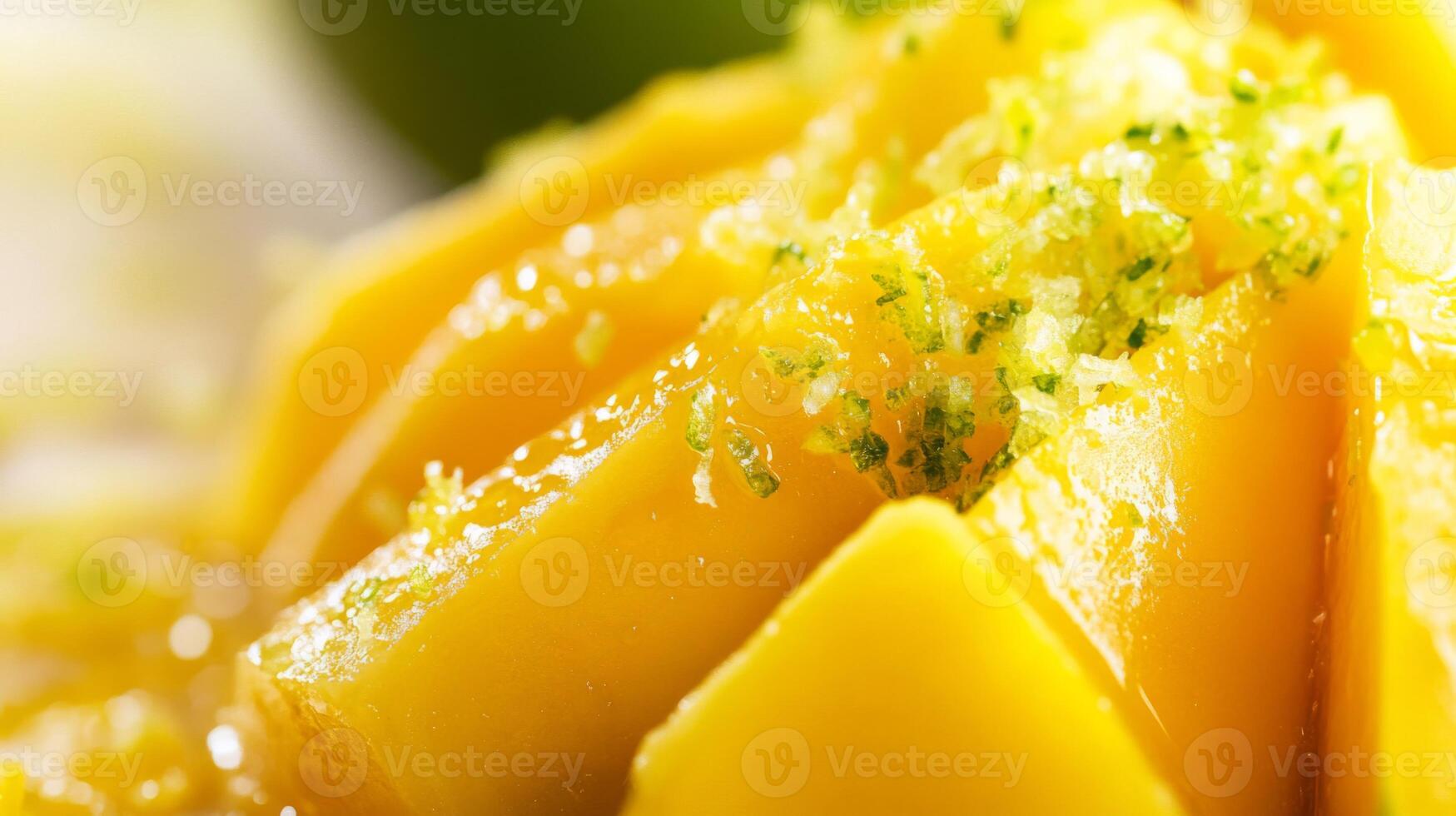 Closeup of Ripe Yellow Mango Slices with Lime Zest photo