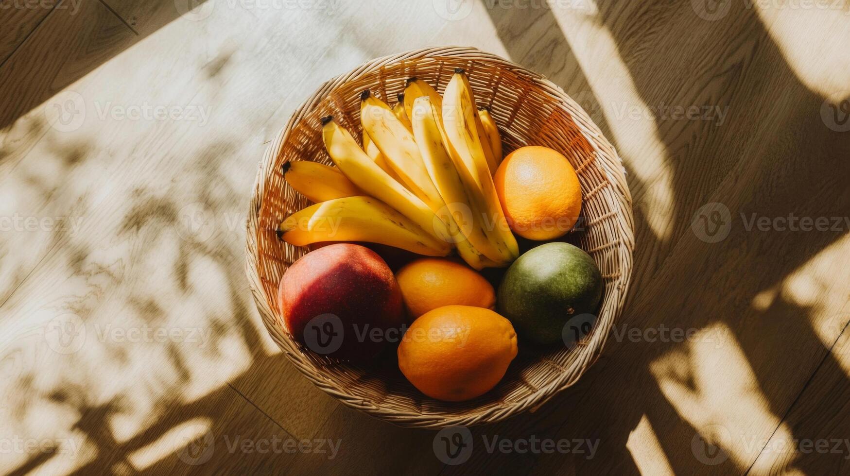 Sunlit Basket of Tropical Fruits photo