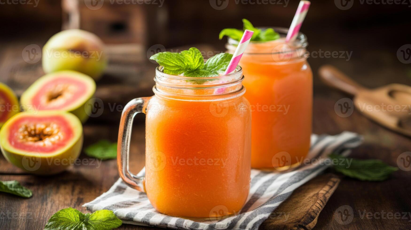 Refreshing Peach Smoothie in Mason Jars photo