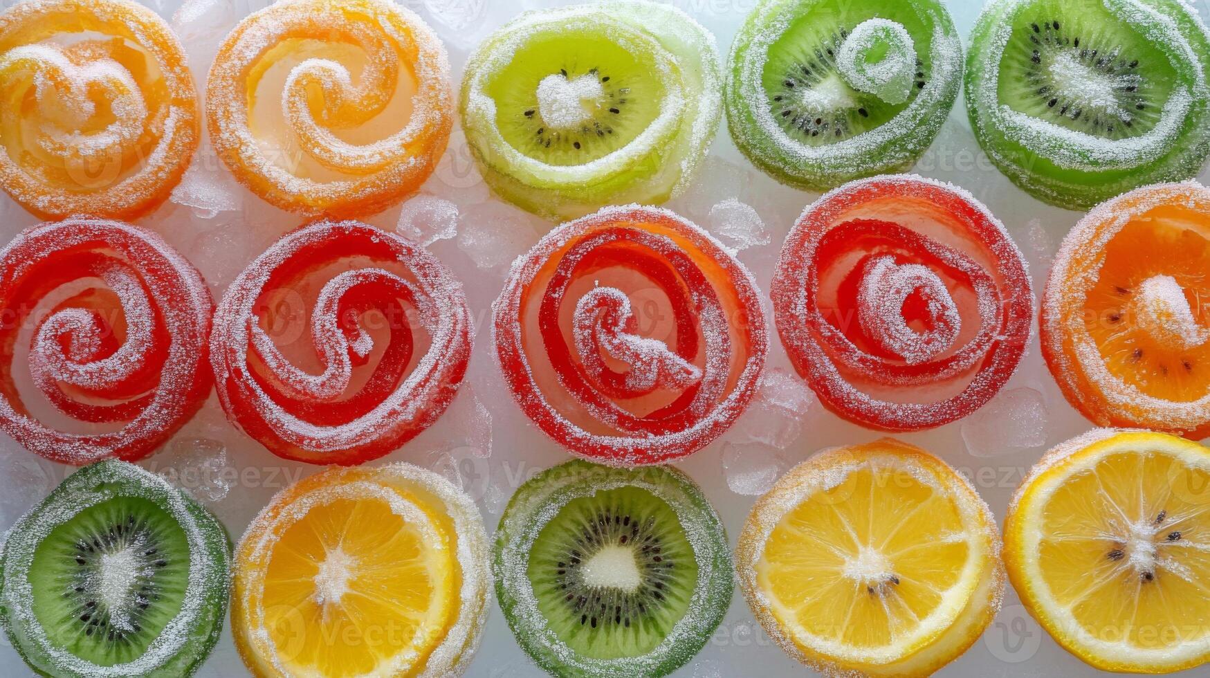 Candied Citrus and Kiwi Spirals on Ice photo