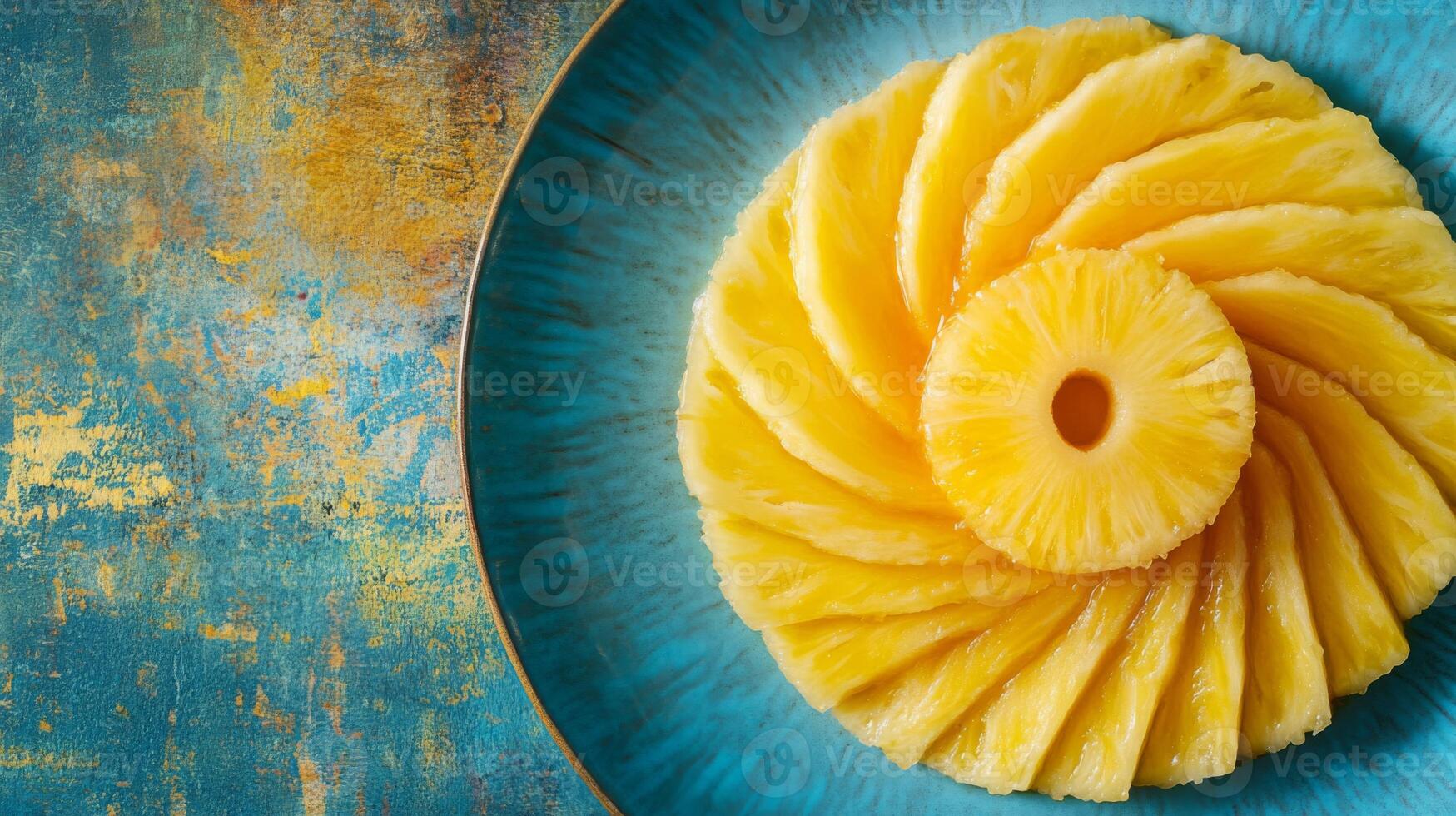 Caramelized Pineapple Slices on Teal Plate photo