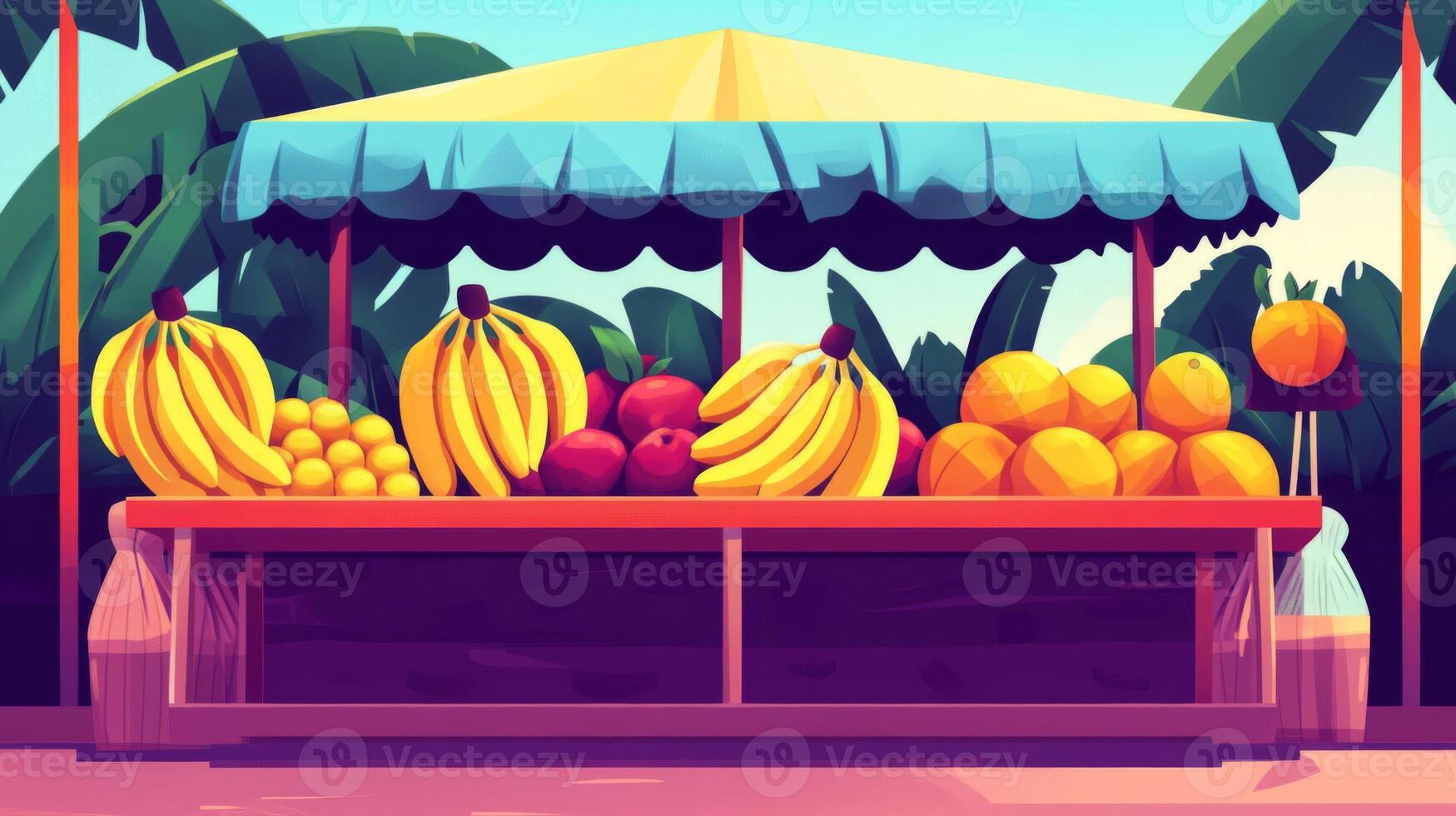 Vibrant Tropical Fruit Stand Illustration photo