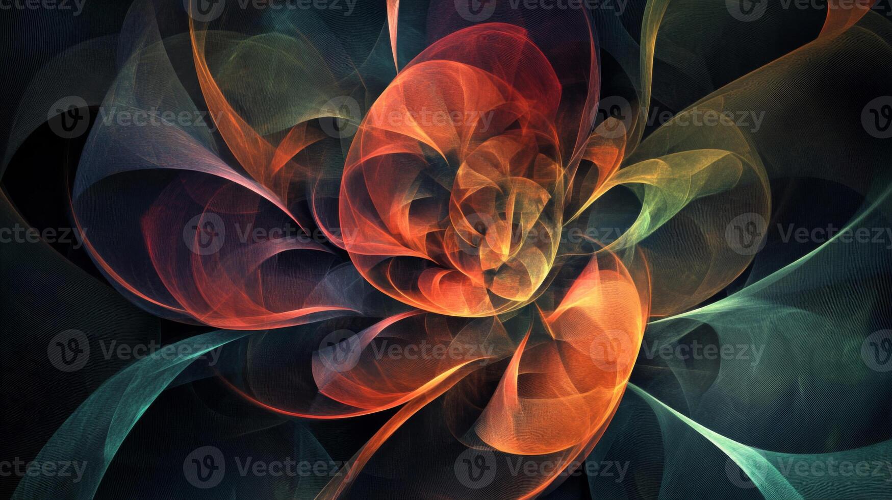 Abstract Red Orange Green Floral Design Dark Background photo