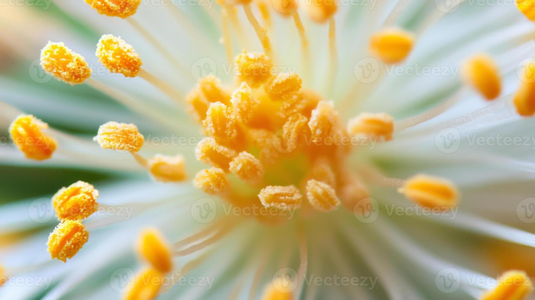 Close Up Macro Photograph of White Flower with Yellow Pollen photo