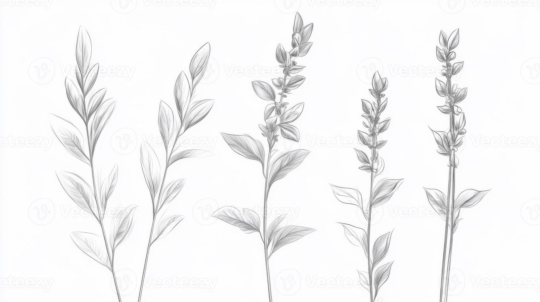 Grayscale Botanical Drawings of Various Plants photo