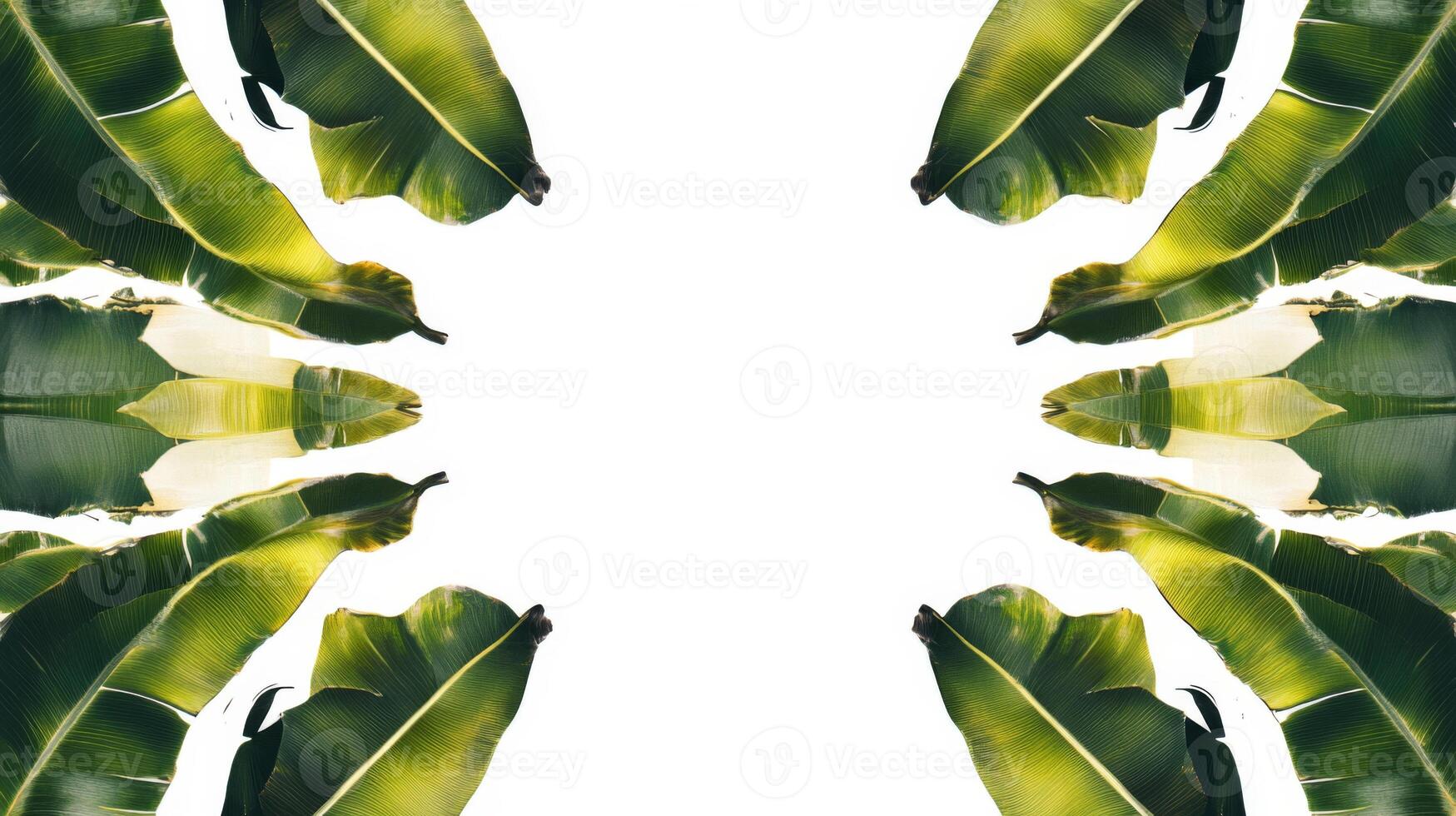 Symmetrical Green Banana Leaves Frame on White Background photo