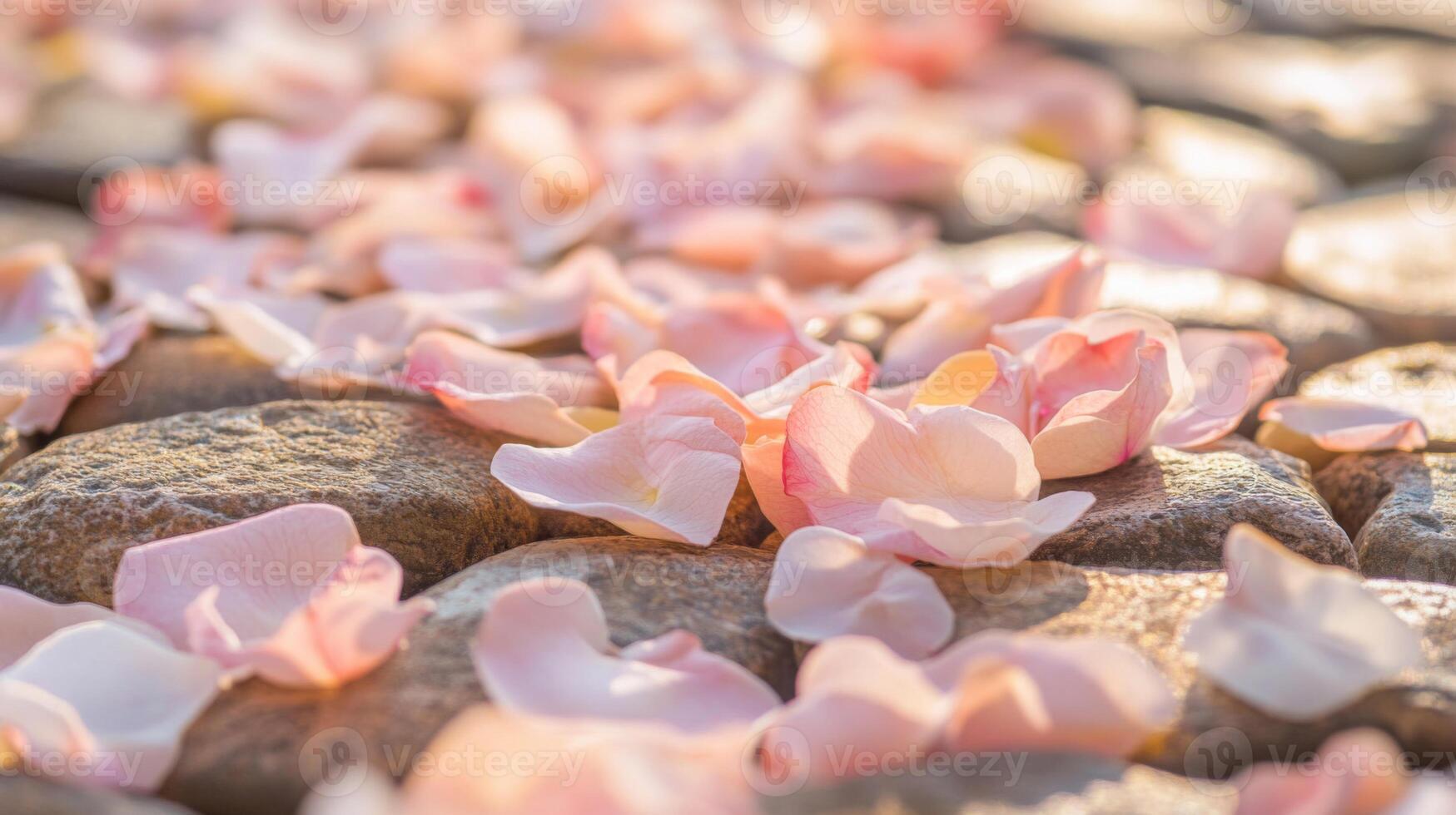 Pink Rose Petals Scattered on Stone Path photo