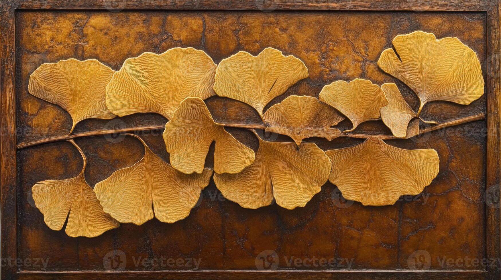 Golden Ginkgo Leaves on Brown Branch photo