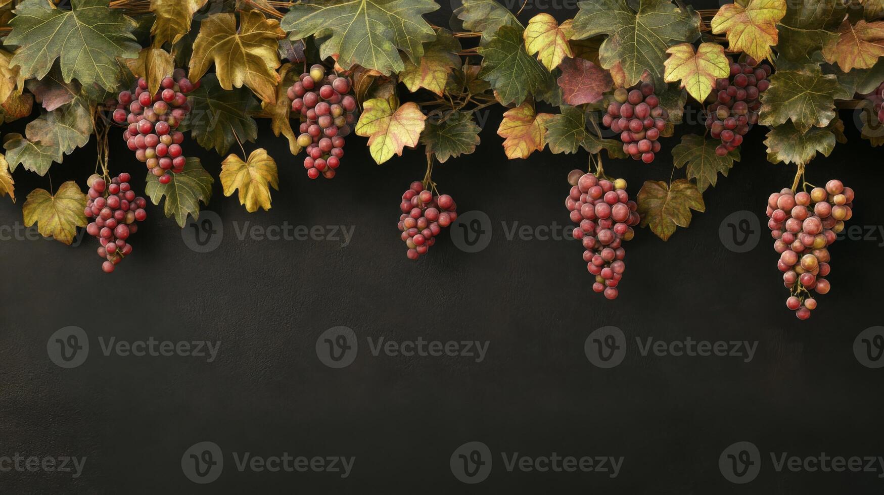 Red Grapes and Autumn Leaves on Dark Background photo