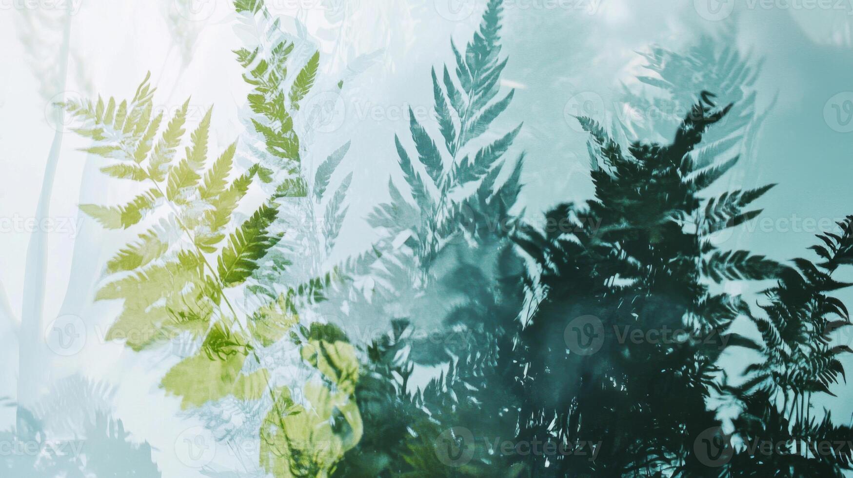 Abstract Fern Leaves Overlay Soft Blue Green Nature Background photo