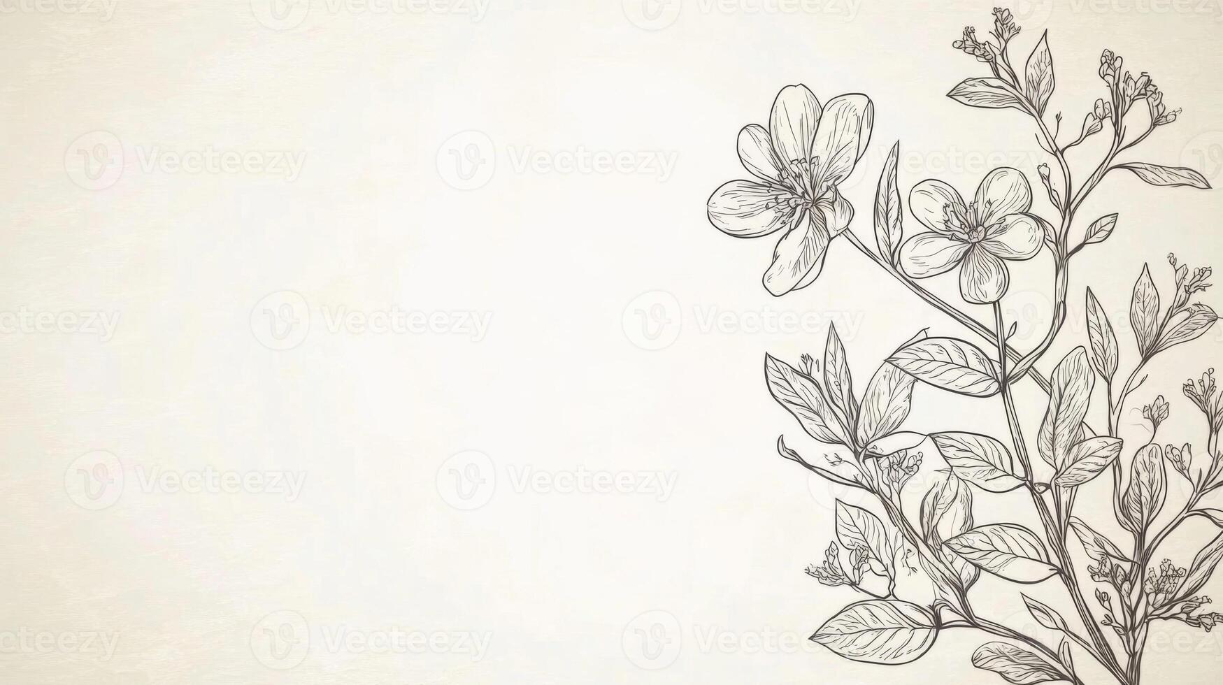 Vintage Black And White Floral Drawing On Beige Background photo