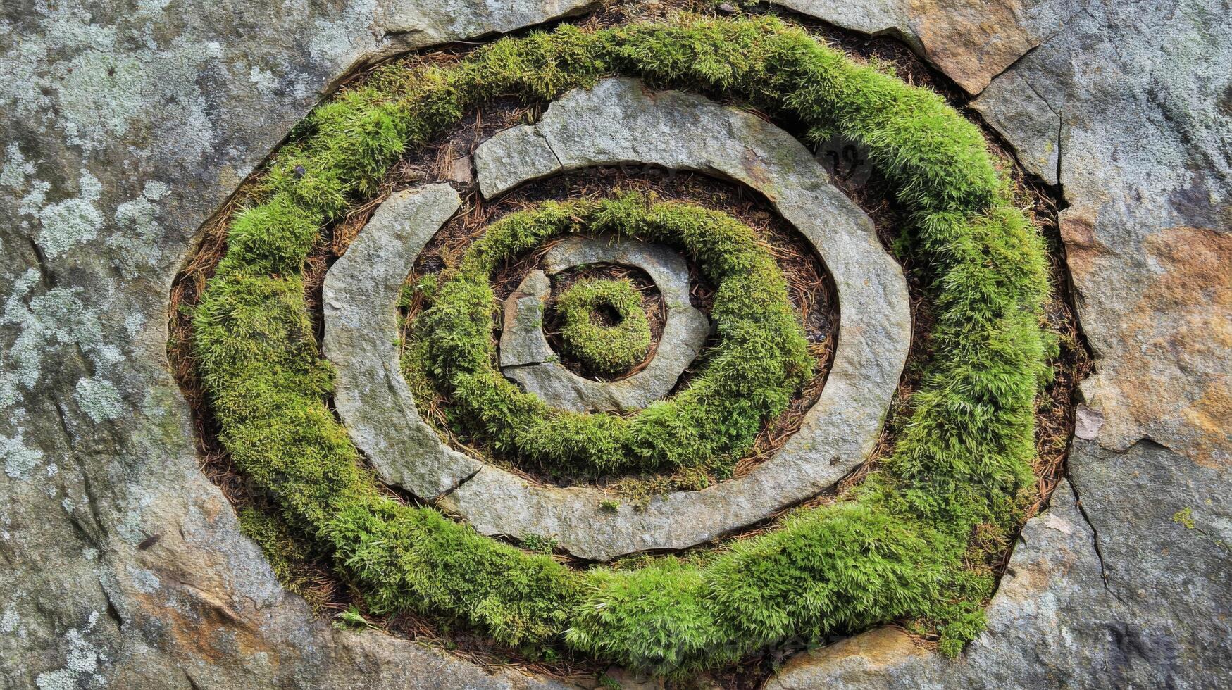 Concentric Circles of Moss on Grey Stone photo