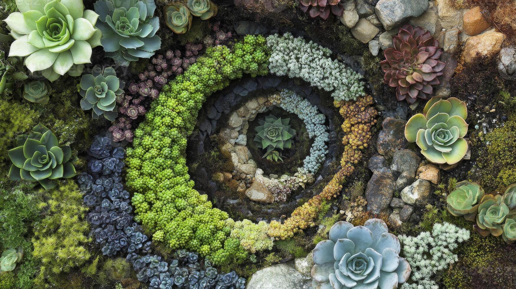 Colorful Succulent Plant Arrangement in Circular Pattern photo