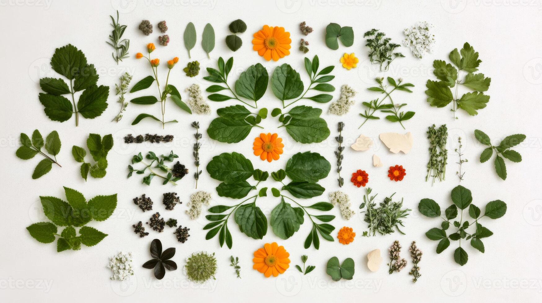 Vibrant Green and Orange Floral Arrangement on White Background photo