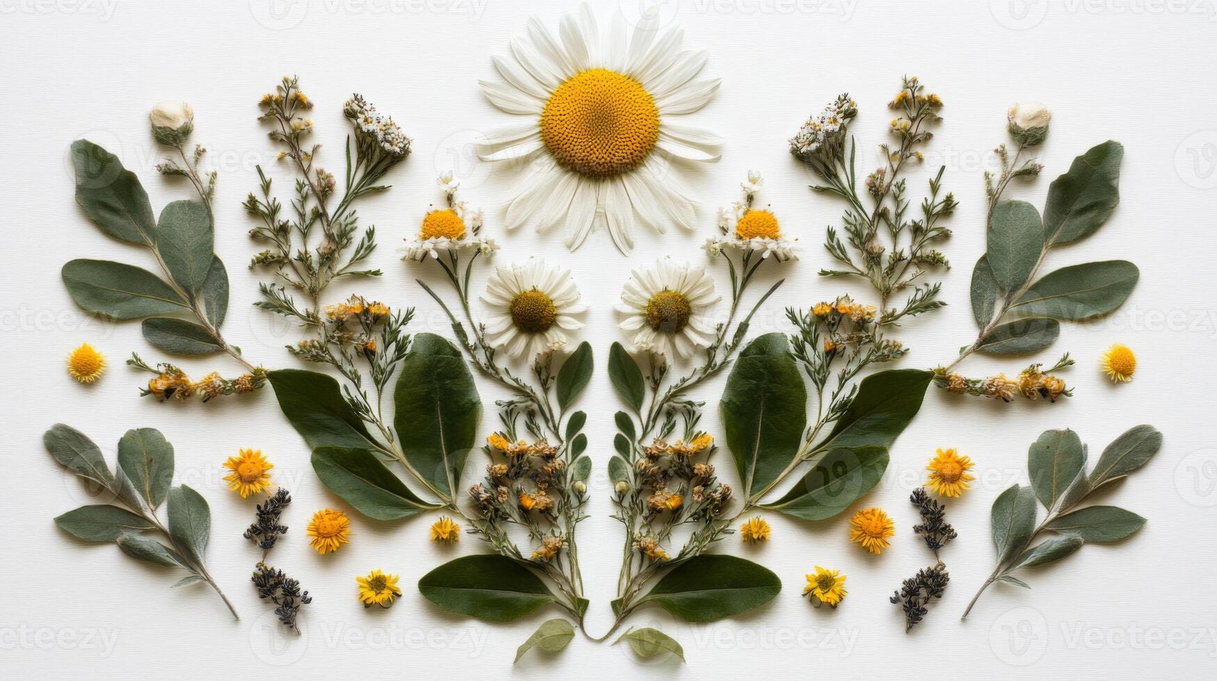 Symmetrical Dried Flower Arrangement on White Background photo