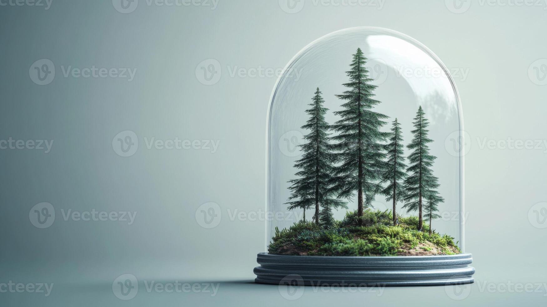 Miniature Coniferous Trees Under Glass Dome photo
