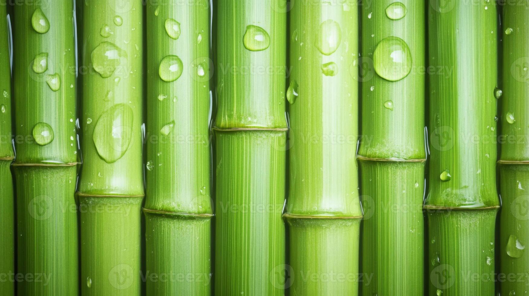 Closeup of Green Bamboo Stalks with Water Drops photo