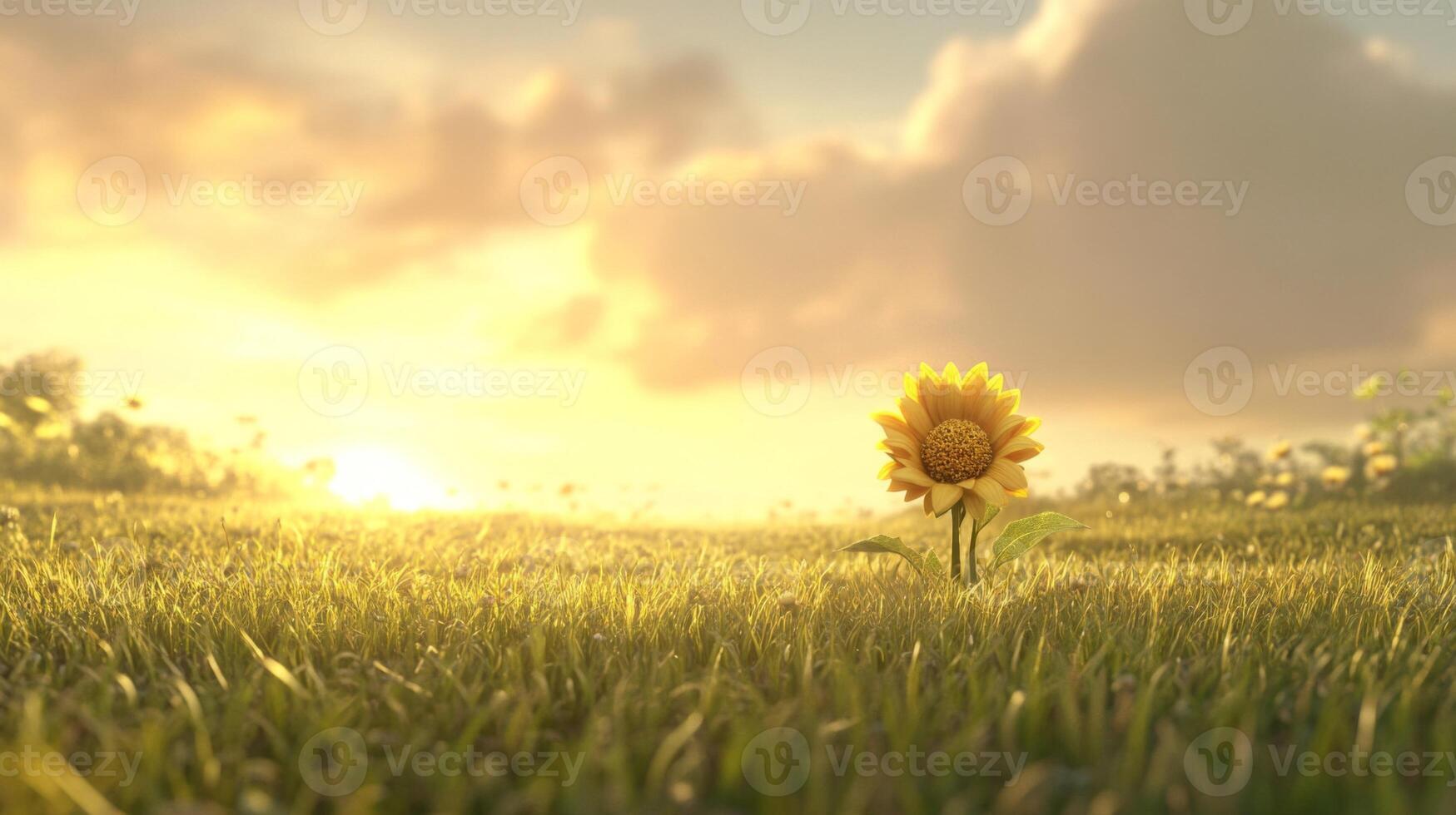 Single Yellow Flower in a Golden Sunrise Field photo