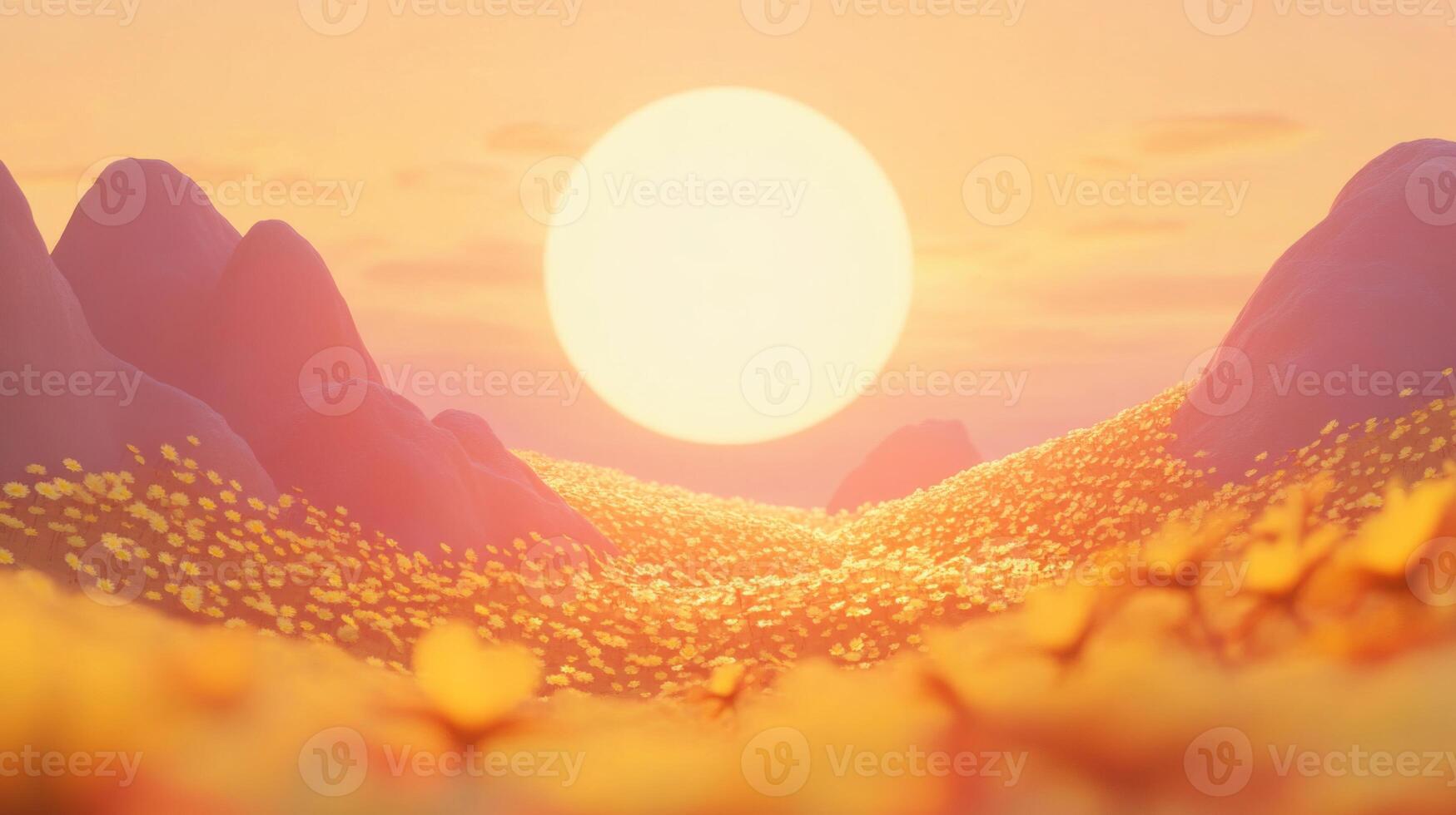 Golden Hour Sunset Over Low Poly Mountains photo