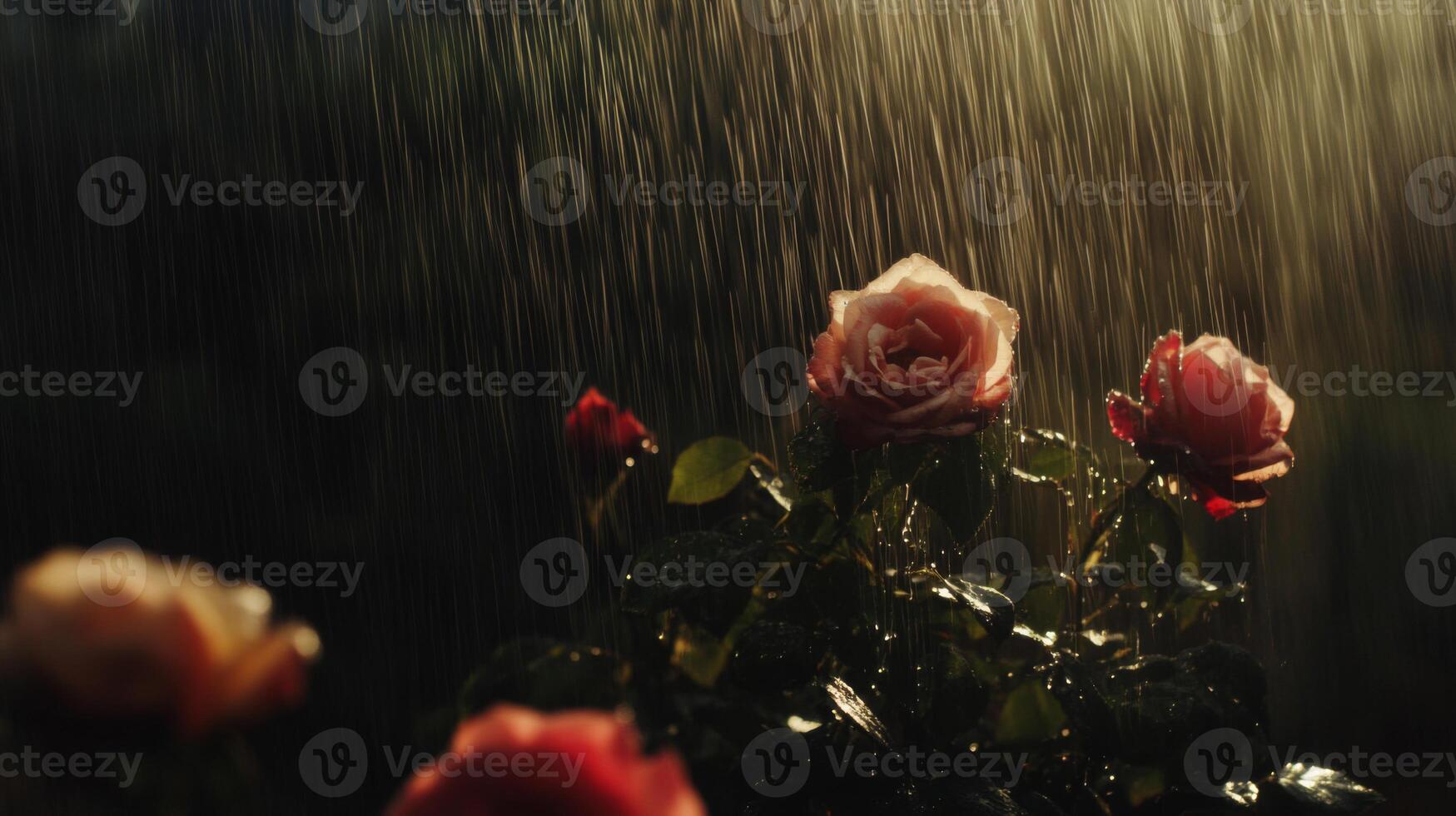 Pink And Red Roses In The Rain photo