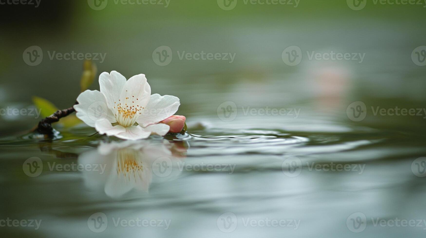 White Cherry Blossom Floating on Water photo