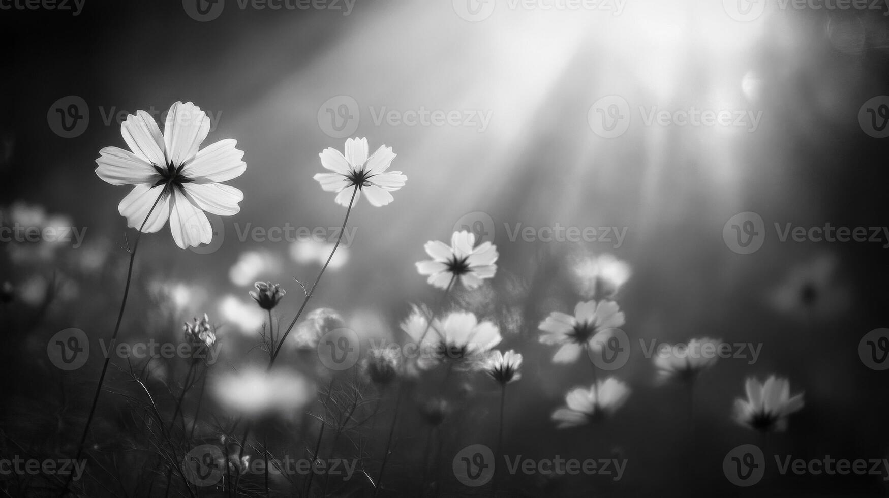 Delicate Cosmos Flowers in Monochrome Sunlight photo